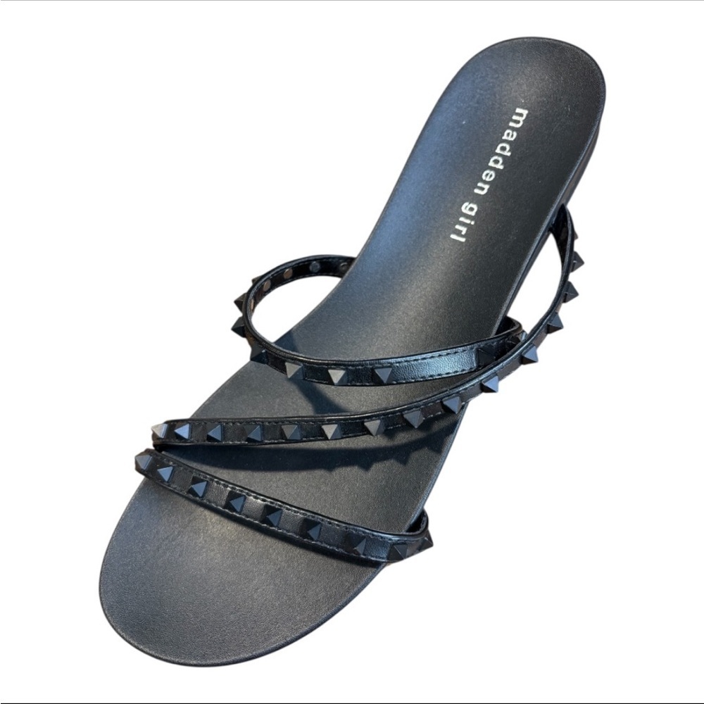 Madden Girl Candy Spike Black Strappy Studded Slide Sandals Size 8.5